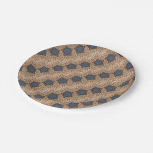 Blue Christmas Star Wicker Background Pattern Paper Plate