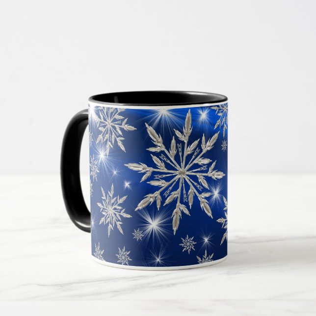 Blue Christmas stars with white ice crystal Mug (Front Left)