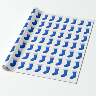 Blue Christmas Stockings Wrapping Paper