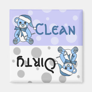 Blue Christmas Teddy Bear Clean Dirty Dishwasher Magnet