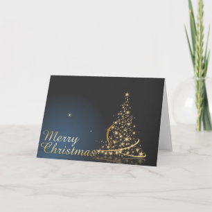 Blue Christmas Theme with golden Christmas Tree Card