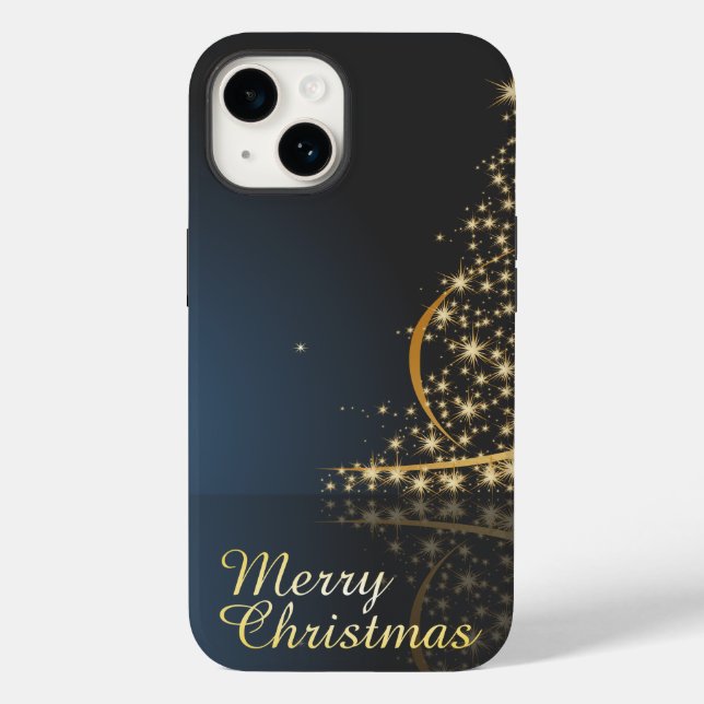 Blue Christmas Theme with golden Christmas Tree Case-Mate iPhone Case (Back)