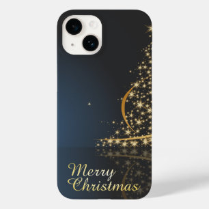 Blue Christmas Theme with golden Christmas Tree Case-Mate iPhone 14 Case