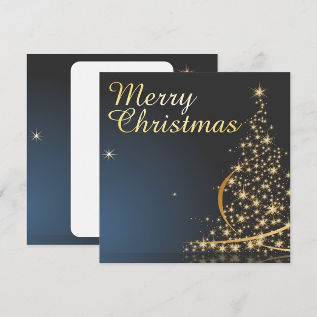Blue Christmas Theme with golden Christmas Tree Invitation (Front/Back)