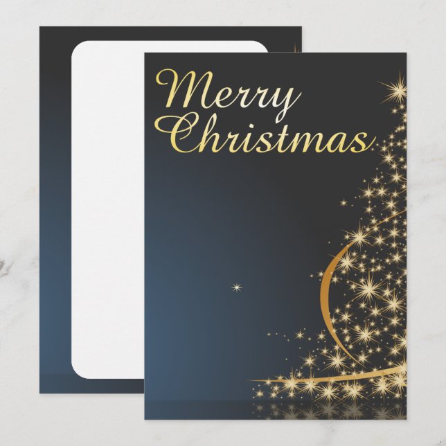 Blue Christmas Theme with golden Christmas Tree Invitation (Front/Back)