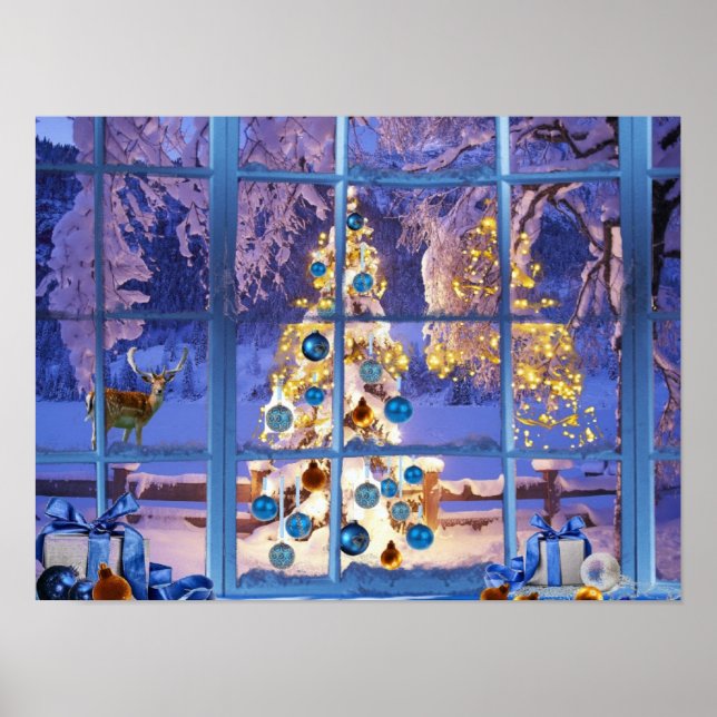 Blue Christmas Through the Window Poster (Front)