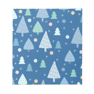 Blue Christmas Tree and Snow Pattern Notepad