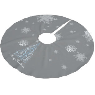 Blue Christmas Tree and Snowflakes Tree Skirt