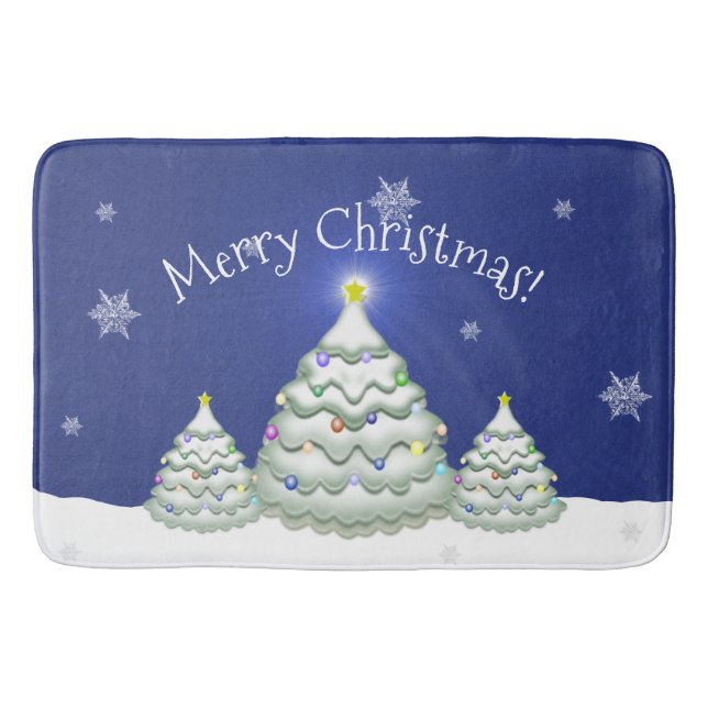 Blue Christmas Tree Bath Mat (Front)