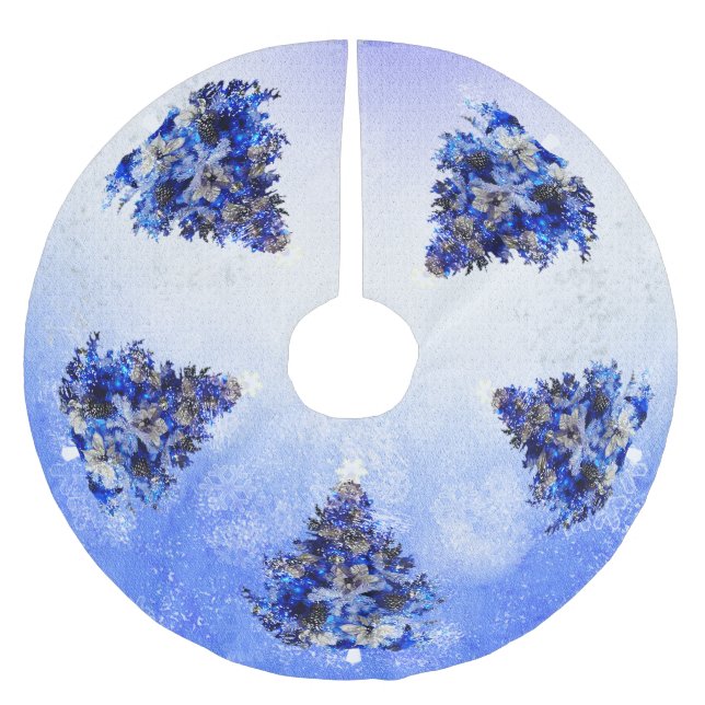 blue christmas tree brushed polyester tree skirt (Front)