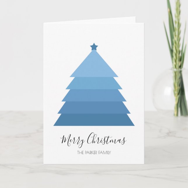 Blue Christmas Tree Christmas Card (Front)