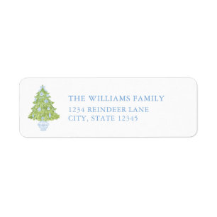 Blue Christmas Tree Christmas Return Address Label
