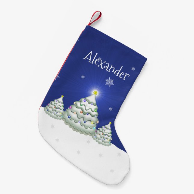 Blue Christmas Tree Christmas Stocking (Front (Hanging))