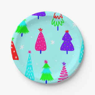 blue christmas tree colourful pop art paper plate