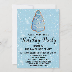 Blue Christmas Tree Cookie Holiday Party Snow Invitation