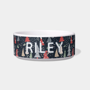 Blue Christmas Tree Design Personalised Dog Bowl