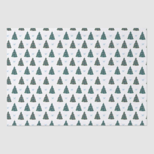 Blue Christmas Tree Farm Gift Wrap Tissue Paper (Front)