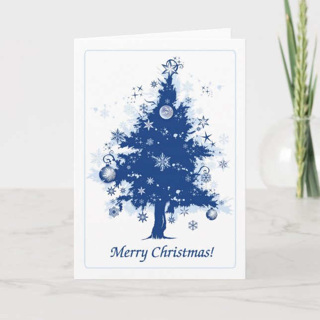 Blue Christmas Tree Holiday Card (Front)