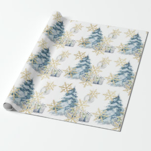 Blue Christmas Tree Holiday wrapping paper