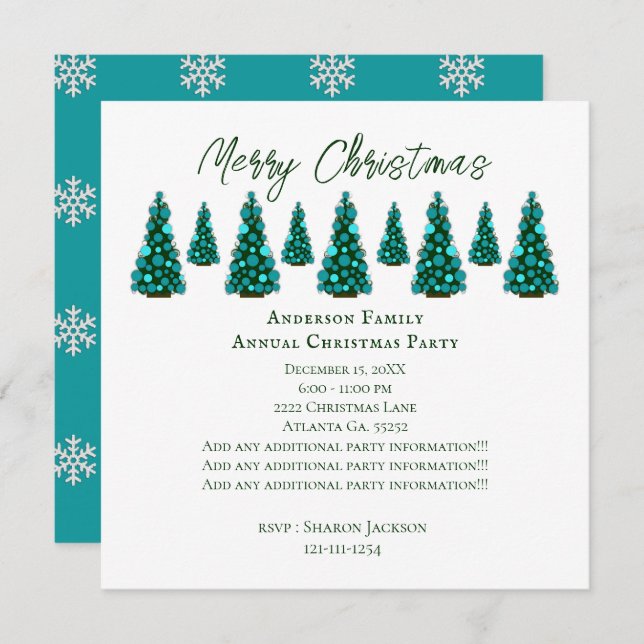 Blue Christmas Tree  Invitation (Front/Back)