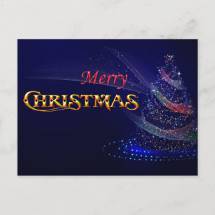 Blue Christmas Tree Merry Christmas Holiday Postcard