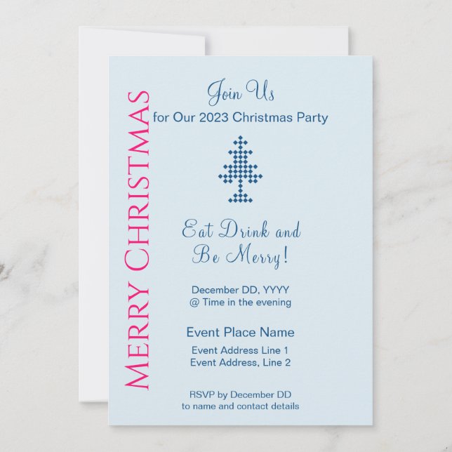 Blue Christmas Tree on Snow Christmas Party Invitation (Back)