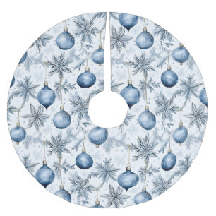 Blue Christmas Tree Ornaments Pattern Brushed Polyester Tree Skirt