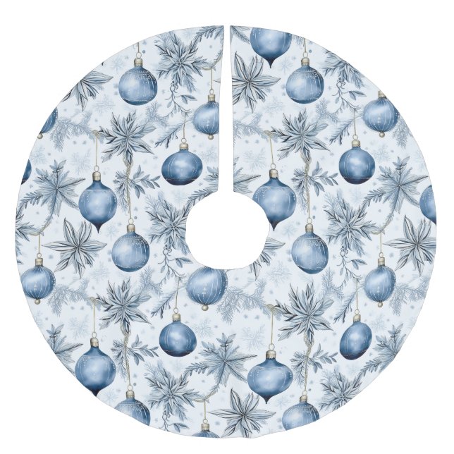 Blue Christmas Tree Ornaments Pattern Brushed Polyester Tree Skirt (Front)