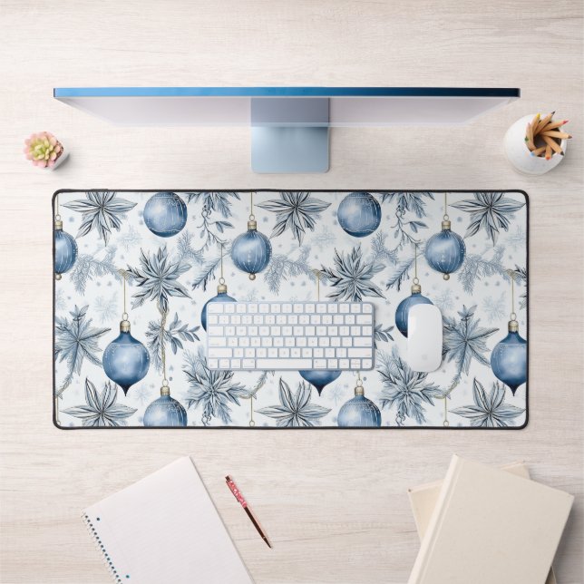 Blue Christmas Tree Ornaments Pattern Desk Mat (Office 1)