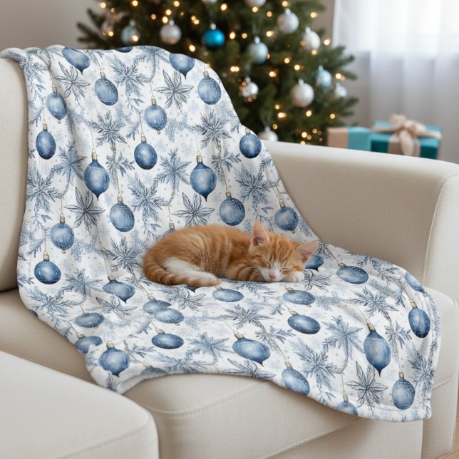 Blue Christmas Tree Ornaments Pattern Fleece Blanket (Creator Uploaded)