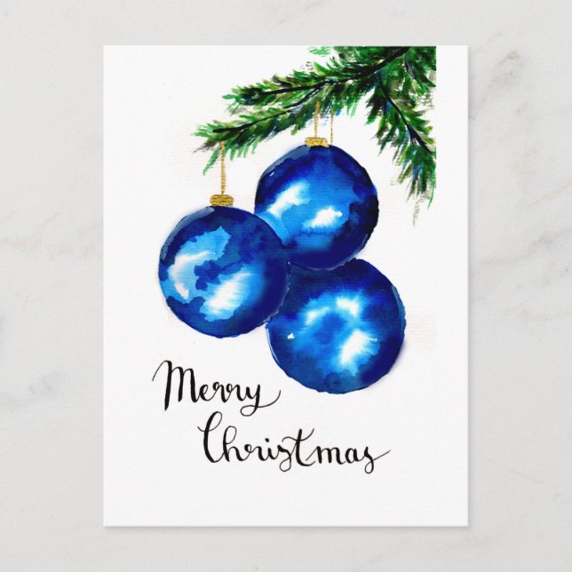 Blue Christmas Tree Ornaments Postcard (Front)
