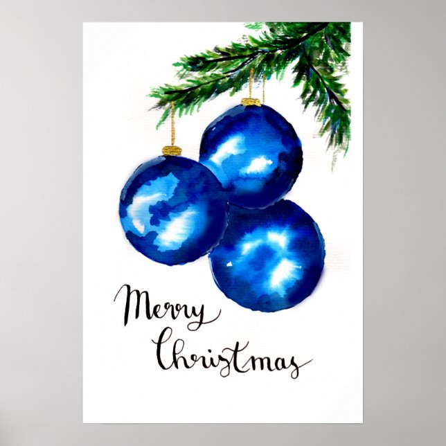 Blue Christmas Tree Ornaments Poster (Front)