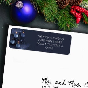 Blue Christmas Tree & Ornaments Return Address Return Address Label