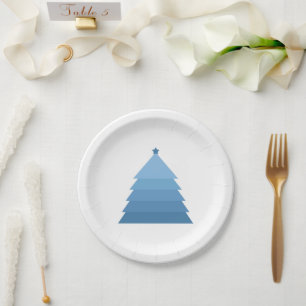 Blue Christmas Tree Paper Plate
