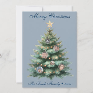 Blue Christmas Tree Photo Ornament Holiday Card