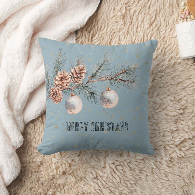 Blue Christmas Tree Pine Cones Ornaments   Cushion (Blanket)