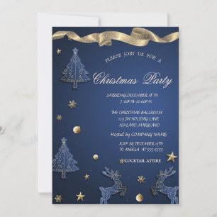 Blue Christmas Tree,Reindeer Corporate Party Invitation
