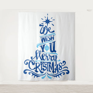 Blue Christmas tree sayings wishes greetings Tapestry