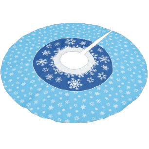 Blue Christmas Tree Skirt with White Snowflakes