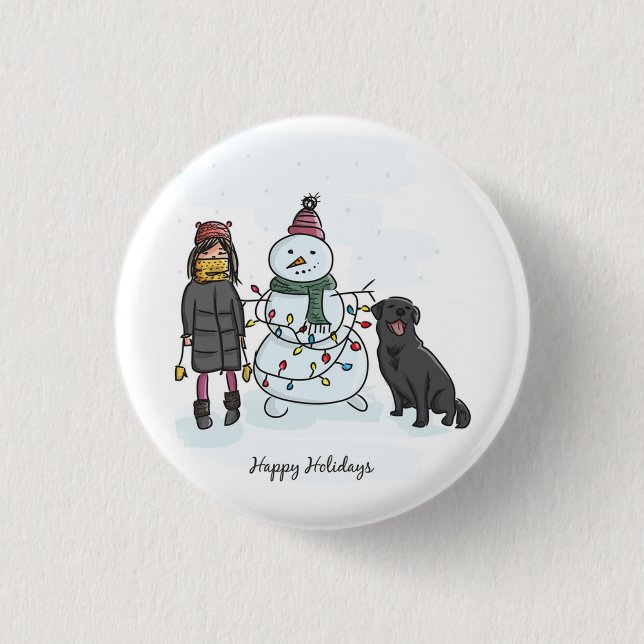 Blue Christmas Tree, Snowflake 3 Cm Round Badge (Front)