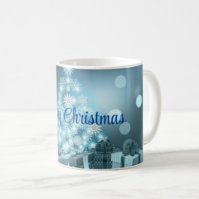 Blue Christmas Tree, Snowflake Coffee Mug (Front Right)