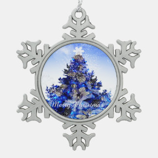 Blue Christmas tree Snowflake Pewter Christmas Ornament
