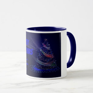 Blue Christmas Tree Stars String of Lights Elegant Mug