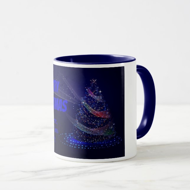 Blue Christmas Tree Stars String of Lights Elegant Mug (Front Right)