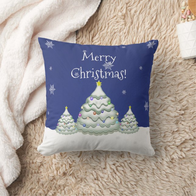 Blue Christmas Tree Throw Pillow (Blanket)