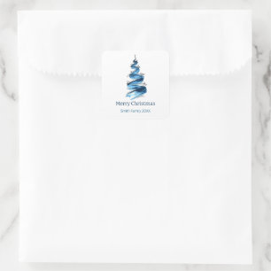 Blue Christmas Tree Watercolour  Square Sticker