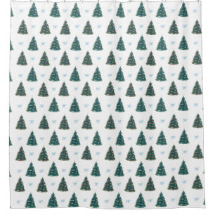 Blue Christmas Tree Winter Coquette Christmas Shower Curtain