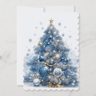 Blue Christmas Tree with Decorations Holiday Card
