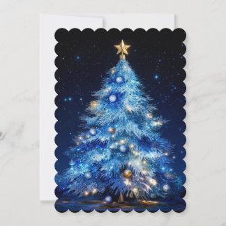 Blue Christmas Tree with Lights Holiday Card