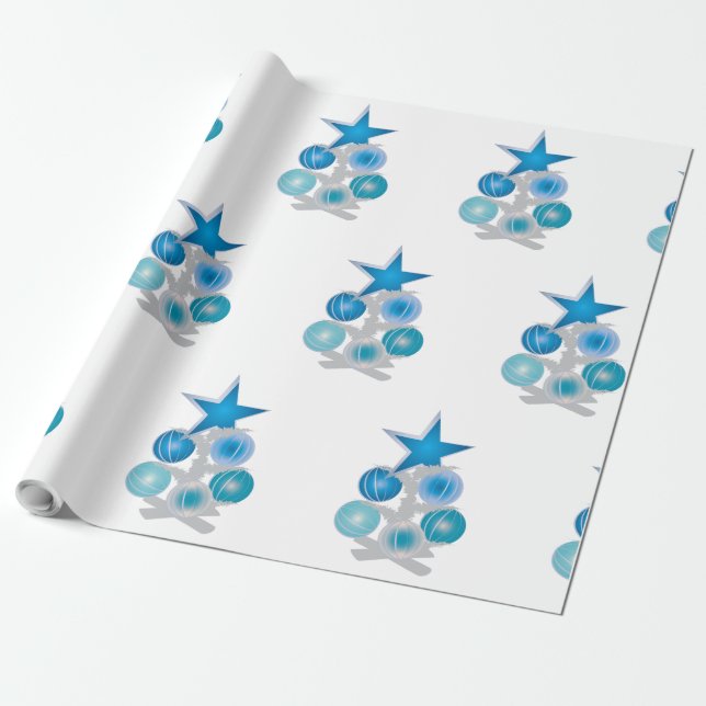 Blue Christmas tree Wrapping Paper (Unrolled)